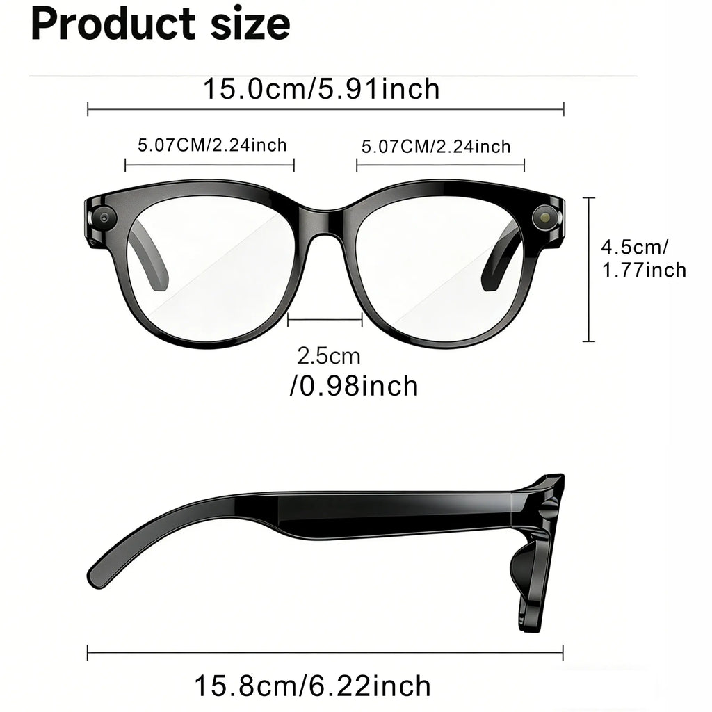 2026 new intelligent AI Smart Glasses with camera and video, 200W high-definition camera, 1080P anti shake high-definition video recording, 290mAh large battery, wireless 5.4 call, Al language translation, voice assistant, touch/music playback, best gift
