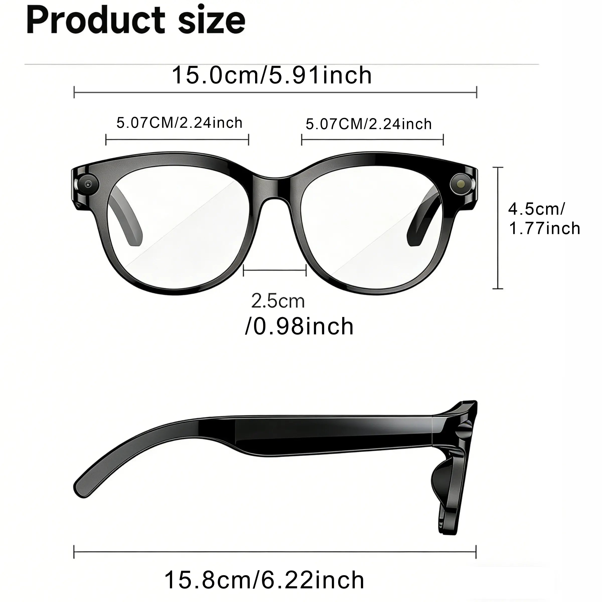 2026 new intelligent AI Smart Glasses with camera and video, 200W high-definition camera, 1080P anti shake high-definition video recording, 290mAh large battery, wireless 5.4 call, Al language translation, voice assistant, touch/music playback, best gift