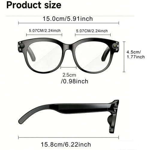 2026 new intelligent AI Smart Glasses with camera and video, 200W high-definition camera, 1080P anti shake high-definition video recording, 290mAh large battery, wireless 5.4 call, Al language translation, voice assistant, touch/music playback, best gift