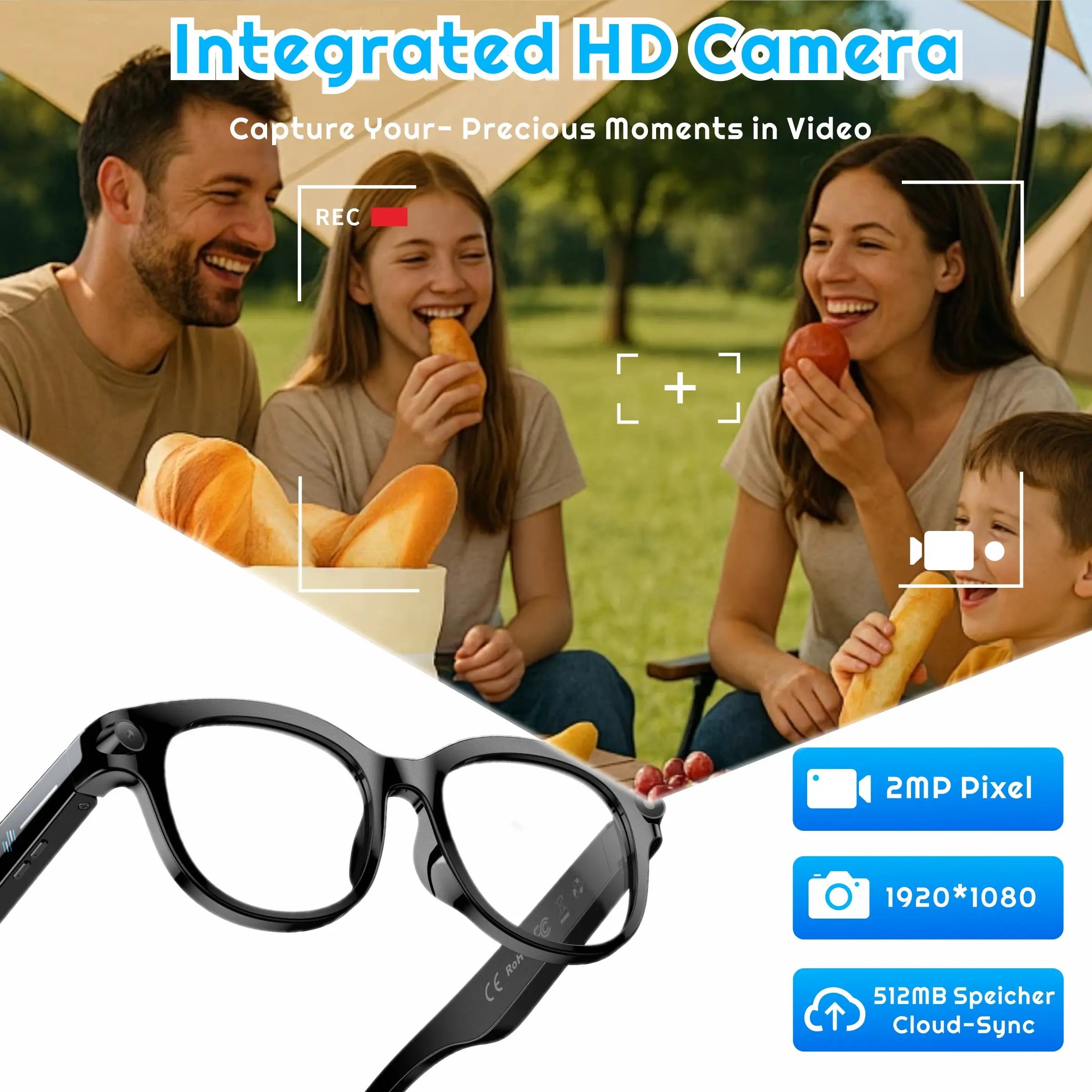 2026 new intelligent AI Smart Glasses with camera and video, 200W high-definition camera, 1080P anti shake high-definition video recording, 290mAh large battery, wireless 5.4 call, Al language translation, voice assistant, touch/music playback, best gift